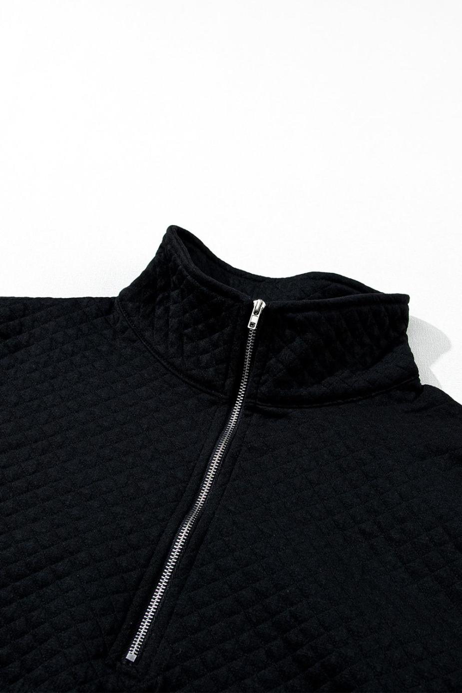Sweatshirts & Hoodies | Black Solid Color Half Zipper Quilted Pullover Sweatshirt - Women