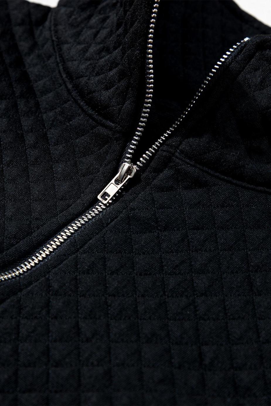Sweatshirts & Hoodies | Black Solid Color Half Zipper Quilted Pullover Sweatshirt - Women