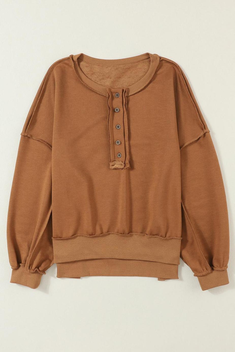 Sweatshirts & Hoodies | Chestnut Slouchy Drop Shoulder Henley Sweatshirt - Women