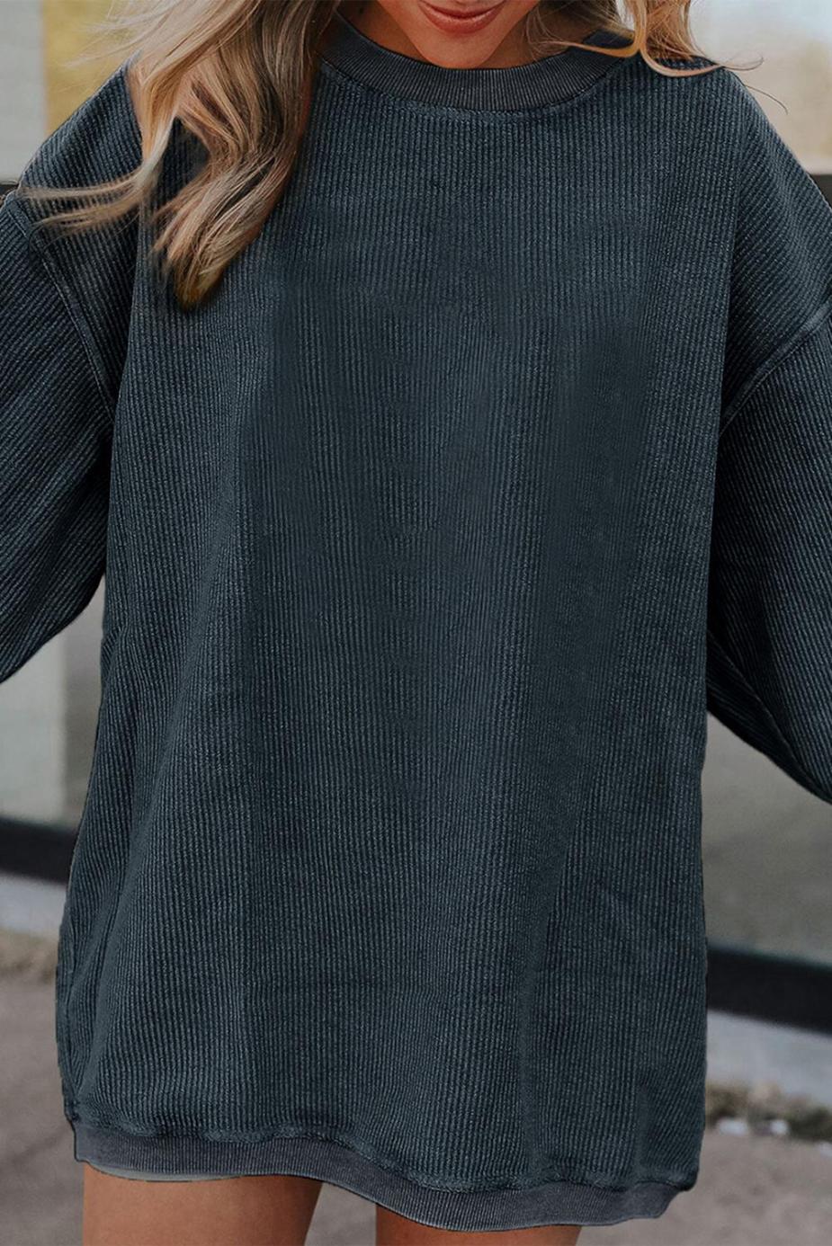 Sweatshirts & Hoodies | Dark Grey Drop Sleeve Rib Knit Oversized Sweatshirt - Women