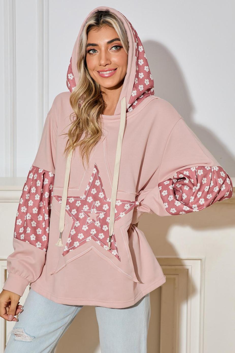 Sweatshirts & Hoodies | Delicacy Floral Patchwork Star Pattern Drawstring Hoodie - Women