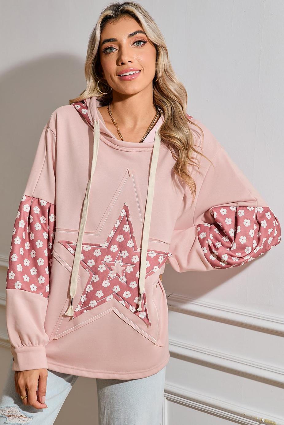 Sweatshirts & Hoodies | Delicacy Floral Patchwork Star Pattern Drawstring Hoodie - Women