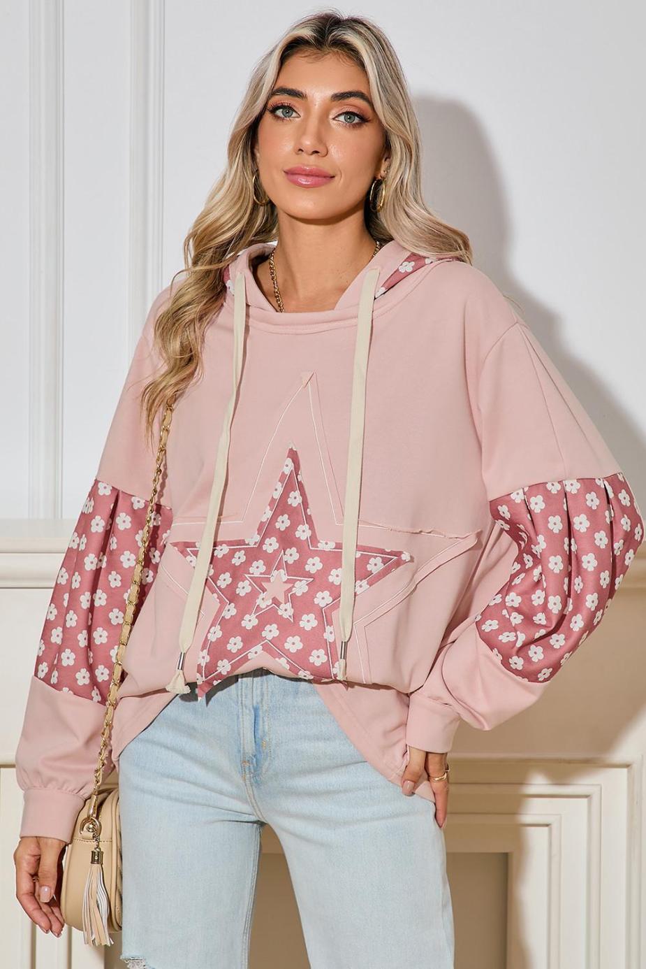 Sweatshirts & Hoodies | Delicacy Floral Patchwork Star Pattern Drawstring Hoodie - Women