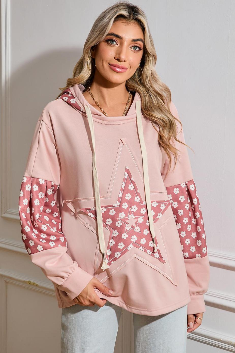 Sweatshirts & Hoodies | Delicacy Floral Patchwork Star Pattern Drawstring Hoodie - Women