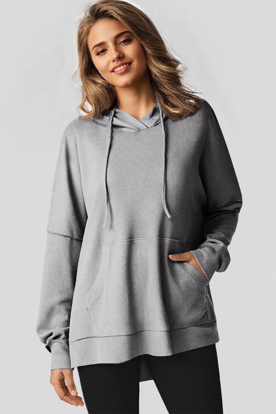 Sweatshirts & Hoodies | Gray Waffle Knit High Low Oversized Hoodie - Women