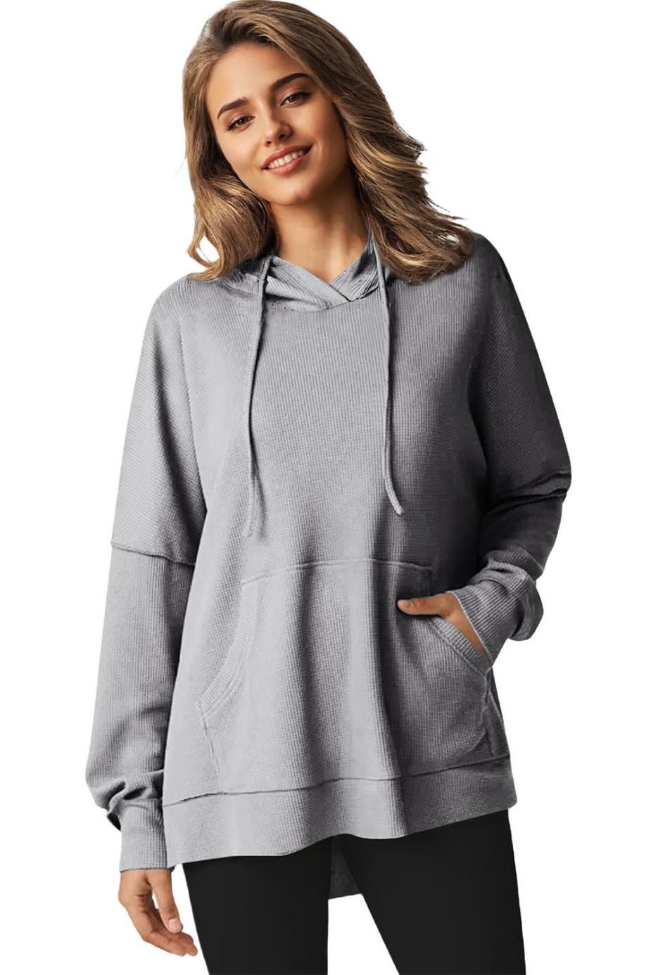 Sweatshirts & Hoodies | Gray Waffle Knit High Low Oversized Hoodie - Women