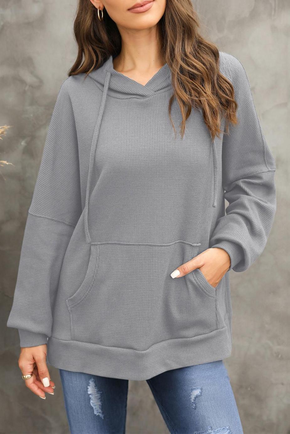 Sweatshirts & Hoodies | Gray Waffle Knit High Low Oversized Hoodie - Women