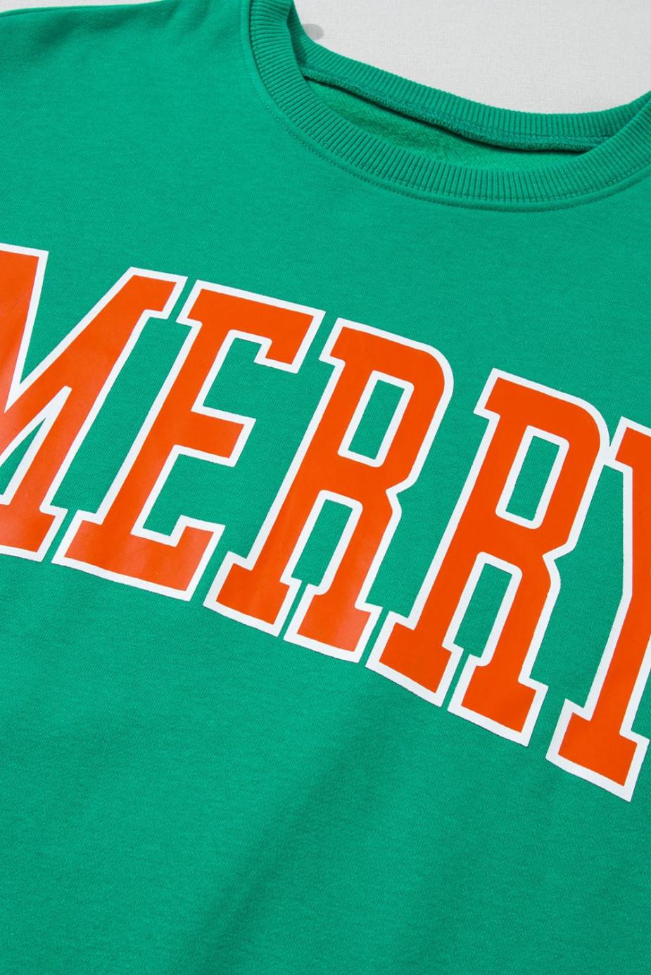 Sweatshirts & Hoodies | Green Merry Print Drop Sleeve Pullover Sweatshirt - Women