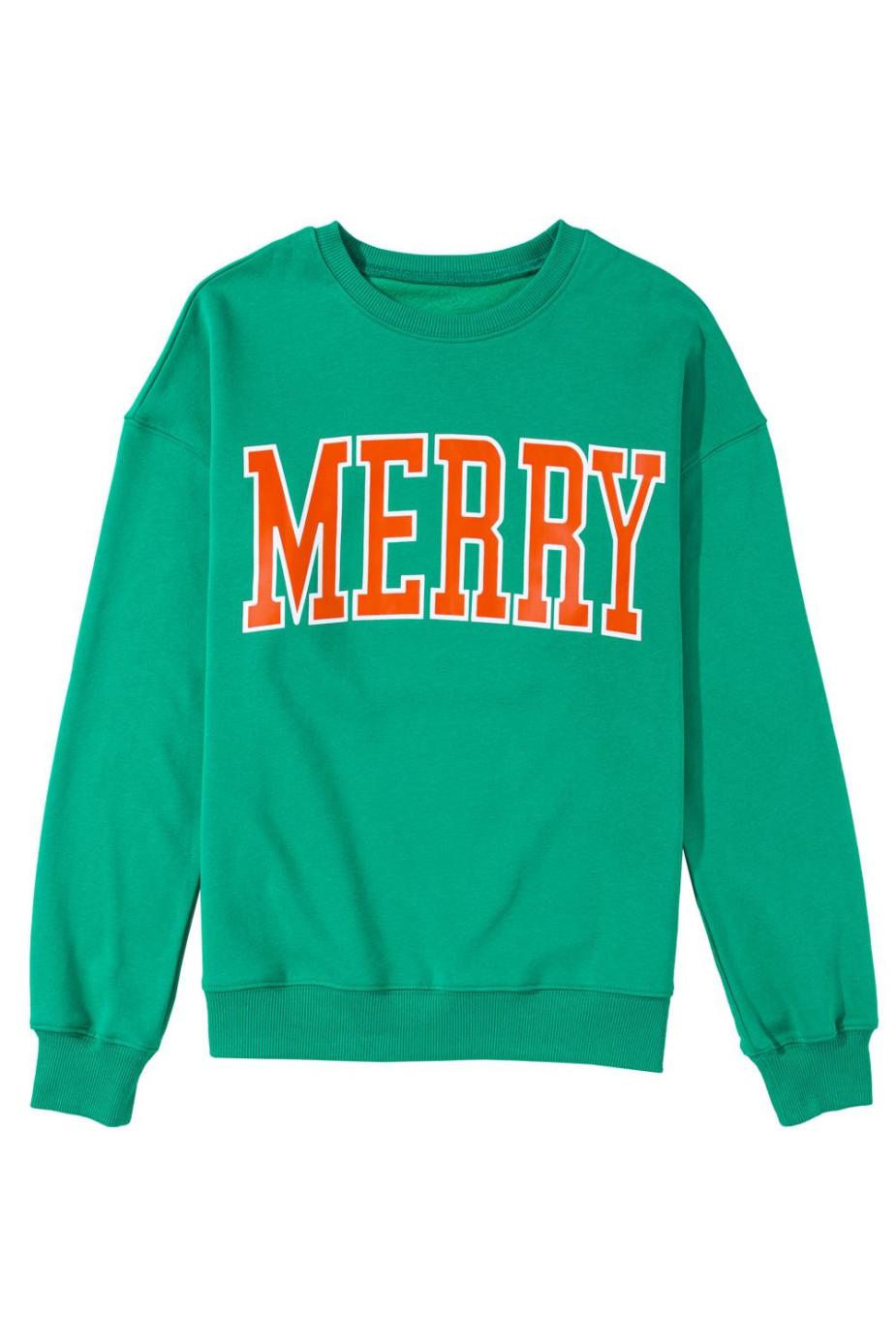 Sweatshirts & Hoodies | Green Merry Print Drop Sleeve Pullover Sweatshirt - Women
