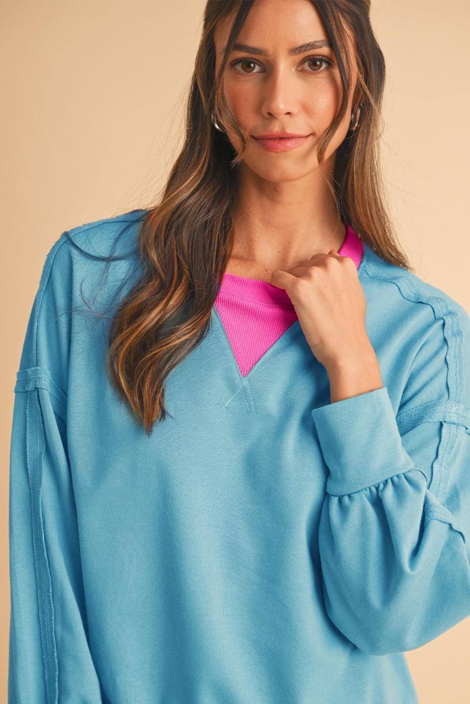 Sweatshirts & Hoodies | Light Blue Drop Sleeve Contrast Trim Oversized Sweatshirt - Women