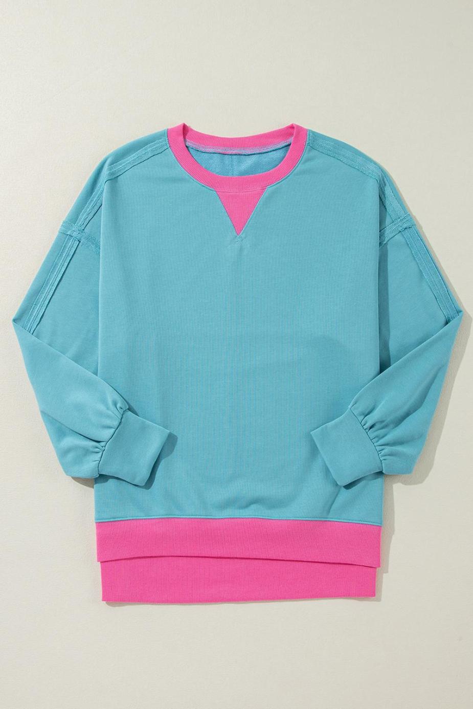 Sweatshirts & Hoodies | Light Blue Drop Sleeve Contrast Trim Oversized Sweatshirt - Women