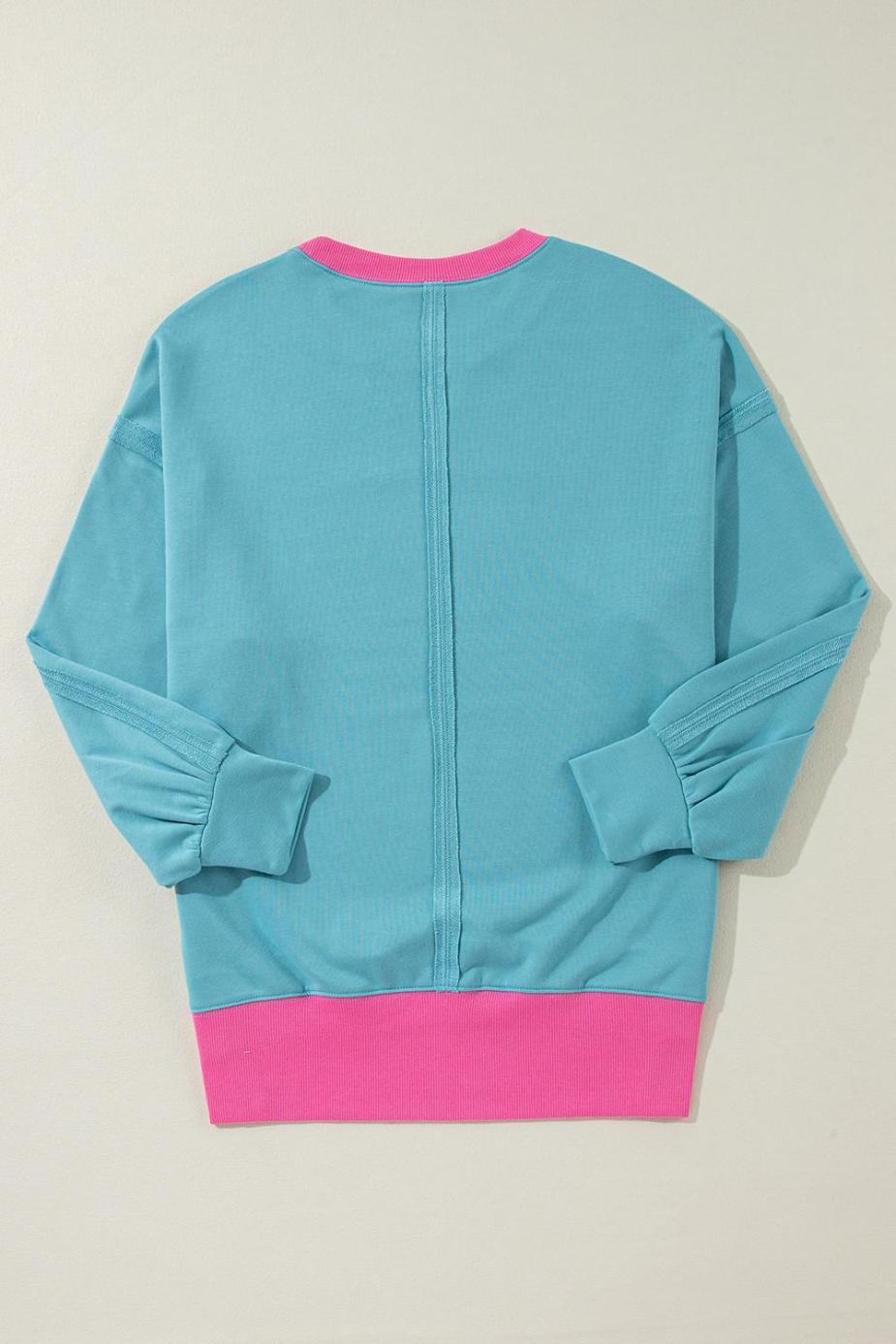 Sweatshirts & Hoodies | Light Blue Drop Sleeve Contrast Trim Oversized Sweatshirt - Women