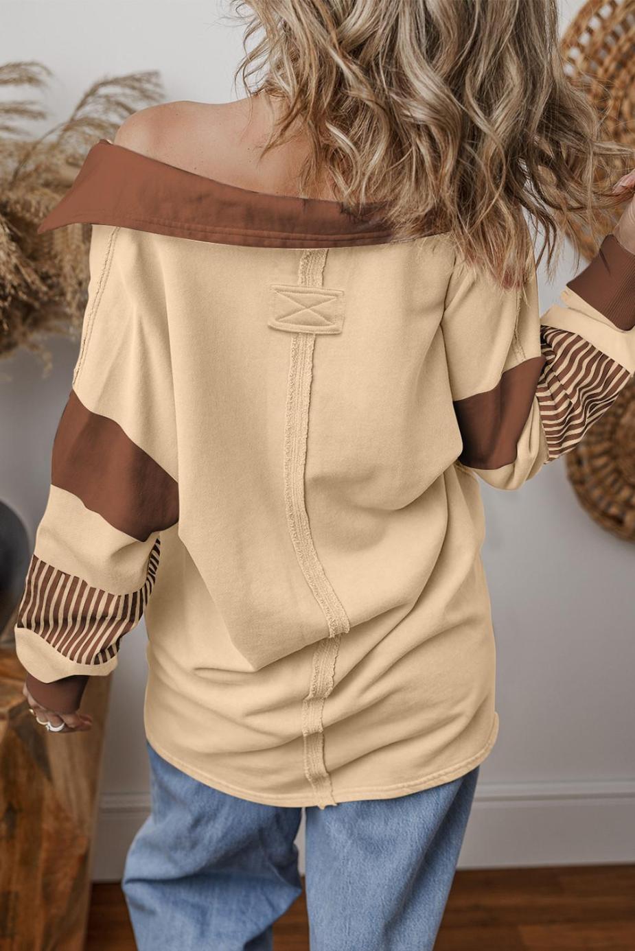 Sweatshirts & Hoodies | Light French Beige Striped Patchwork Collar Sweatshirt - Women