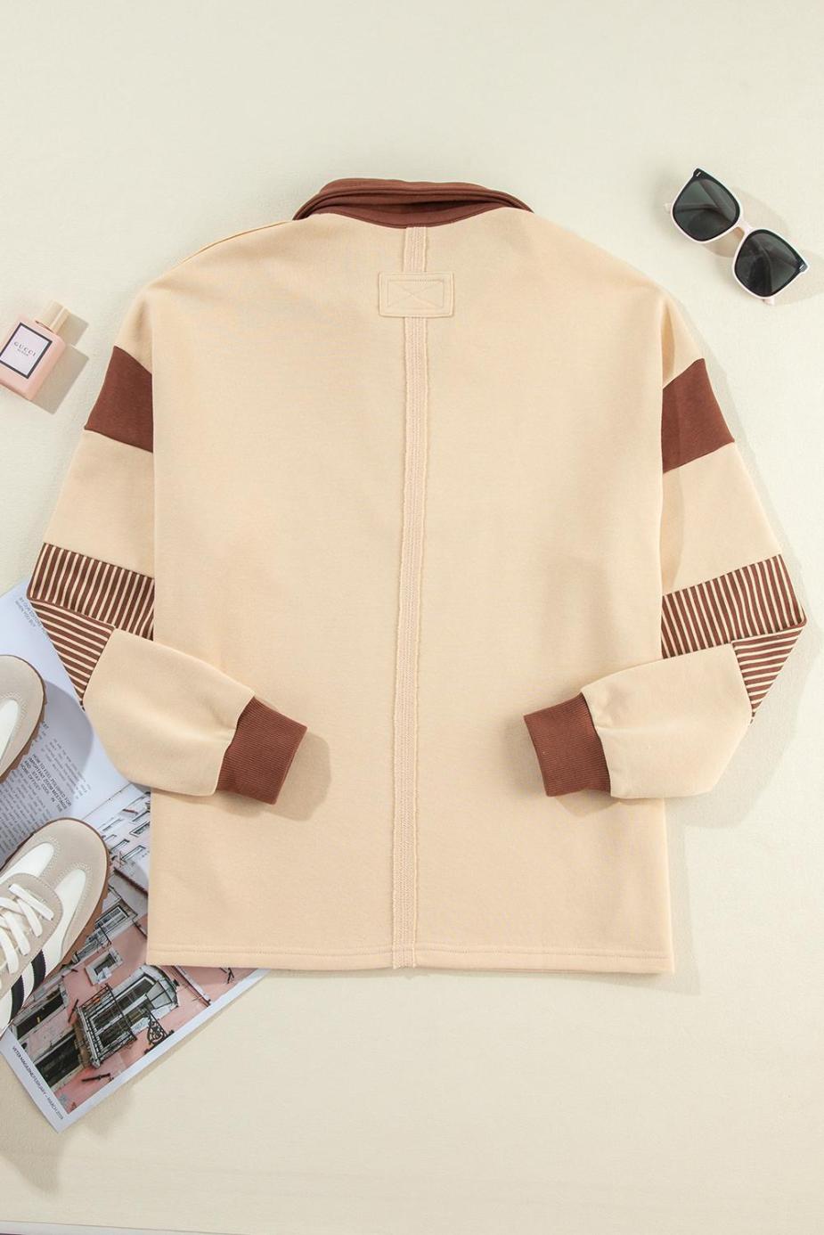 Sweatshirts & Hoodies | Light French Beige Striped Patchwork Collar Sweatshirt - Women