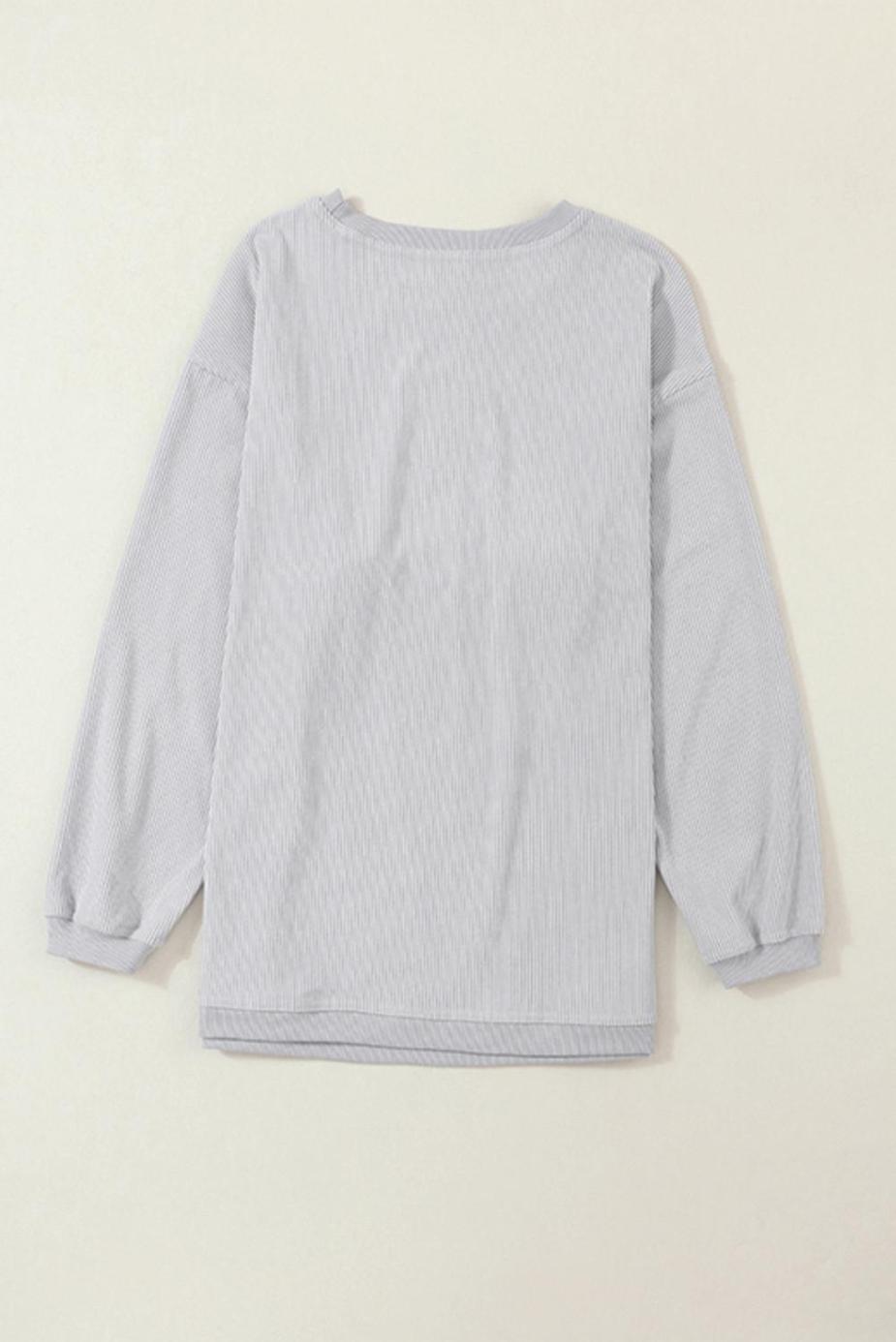 Sweatshirts & Hoodies | Light Grey Drop Shoulder Rib Knit Oversized Sweatshirt - Women