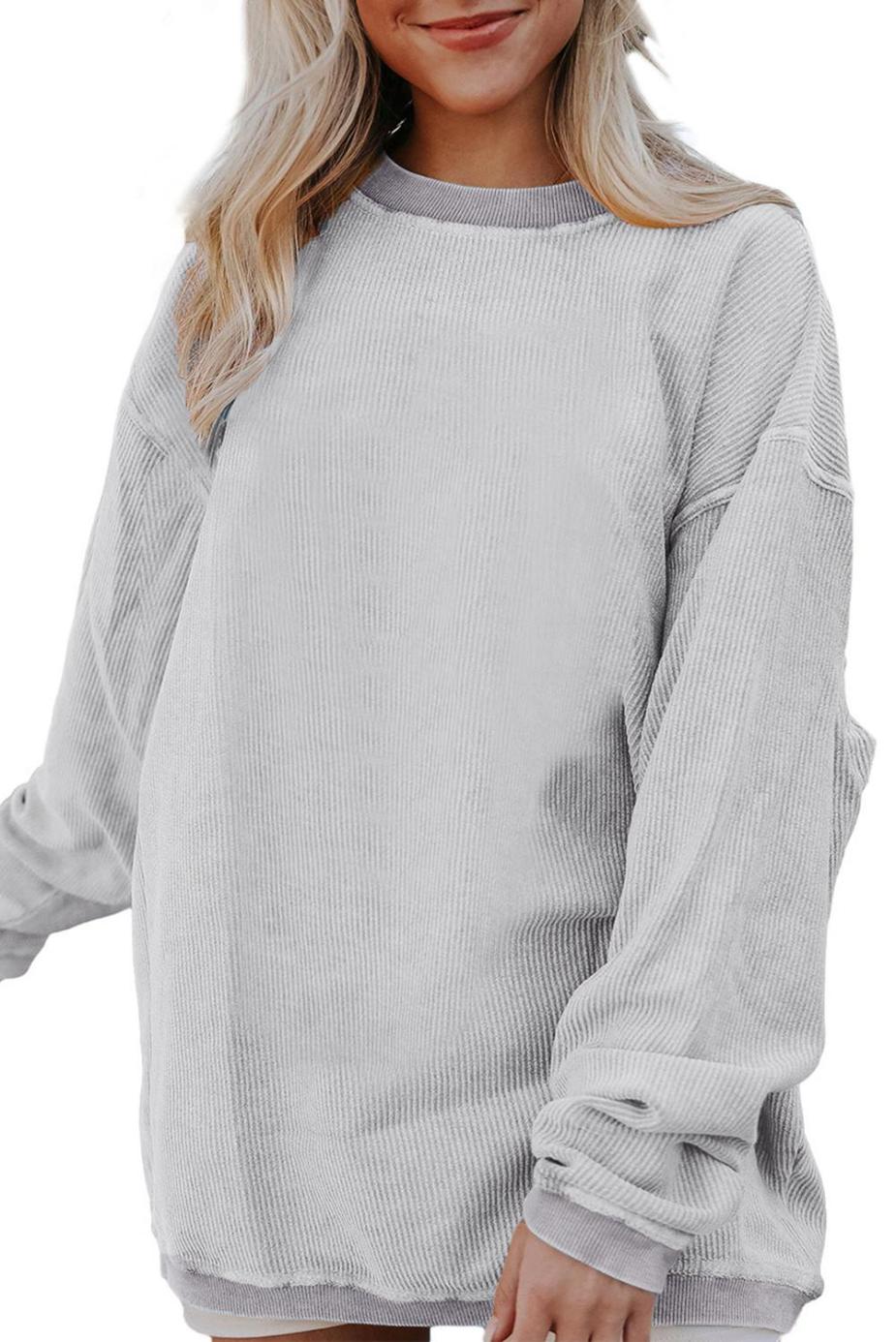 Sweatshirts & Hoodies | Light Grey Drop Shoulder Rib Knit Oversized Sweatshirt - Women