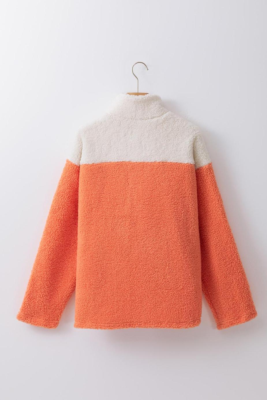 Sweatshirts & Hoodies | Orange Colorblock Zipper Stand Neck Sherpa Sweatshirt - Women