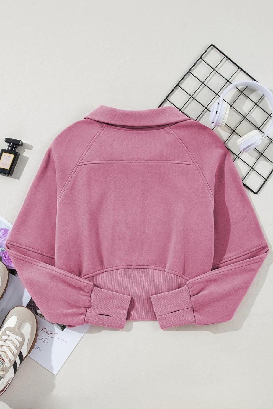Sweatshirts & Hoodies | Phalaenopsis Zip Up Stand Collar Ribbed Thumbhole Sleeve Sweatshirt - Women