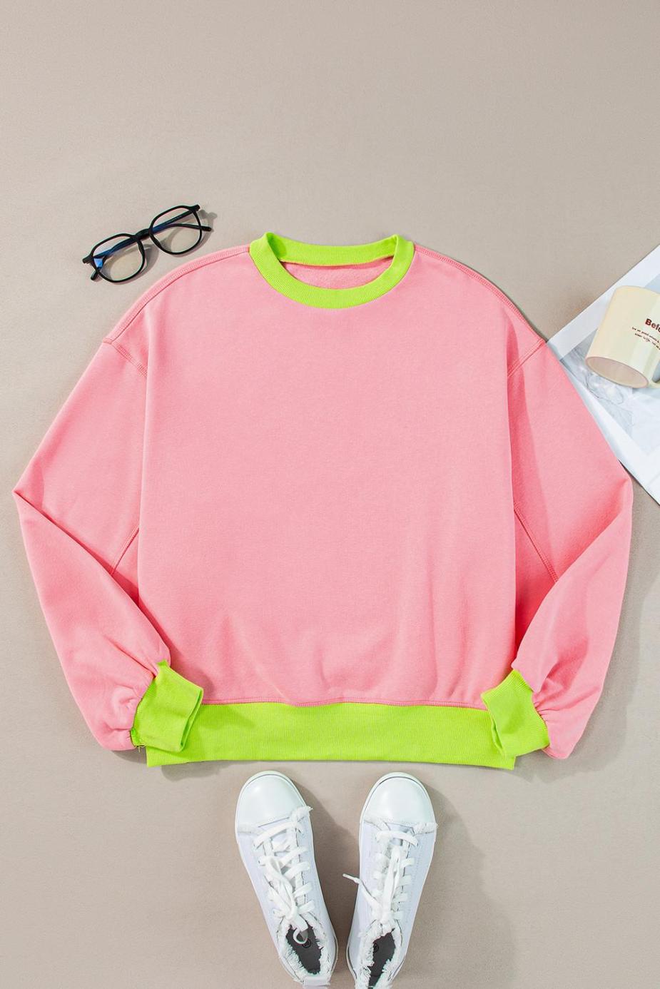 Sweatshirts & Hoodies | Pink Contrast Trim Bubble Sleeve Sweatshirt - Women