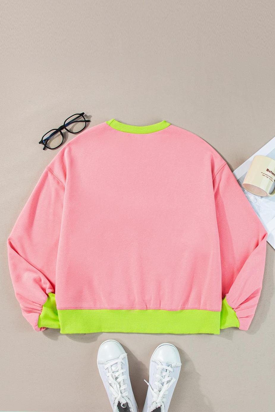 Sweatshirts & Hoodies | Pink Contrast Trim Bubble Sleeve Sweatshirt - Women