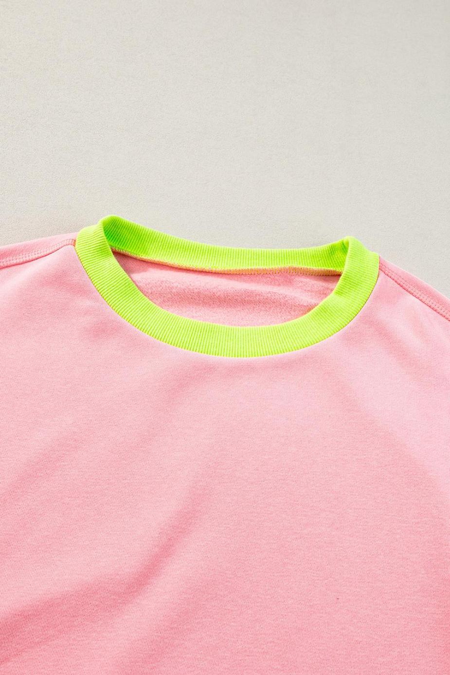 Sweatshirts & Hoodies | Pink Contrast Trim Bubble Sleeve Sweatshirt - Women