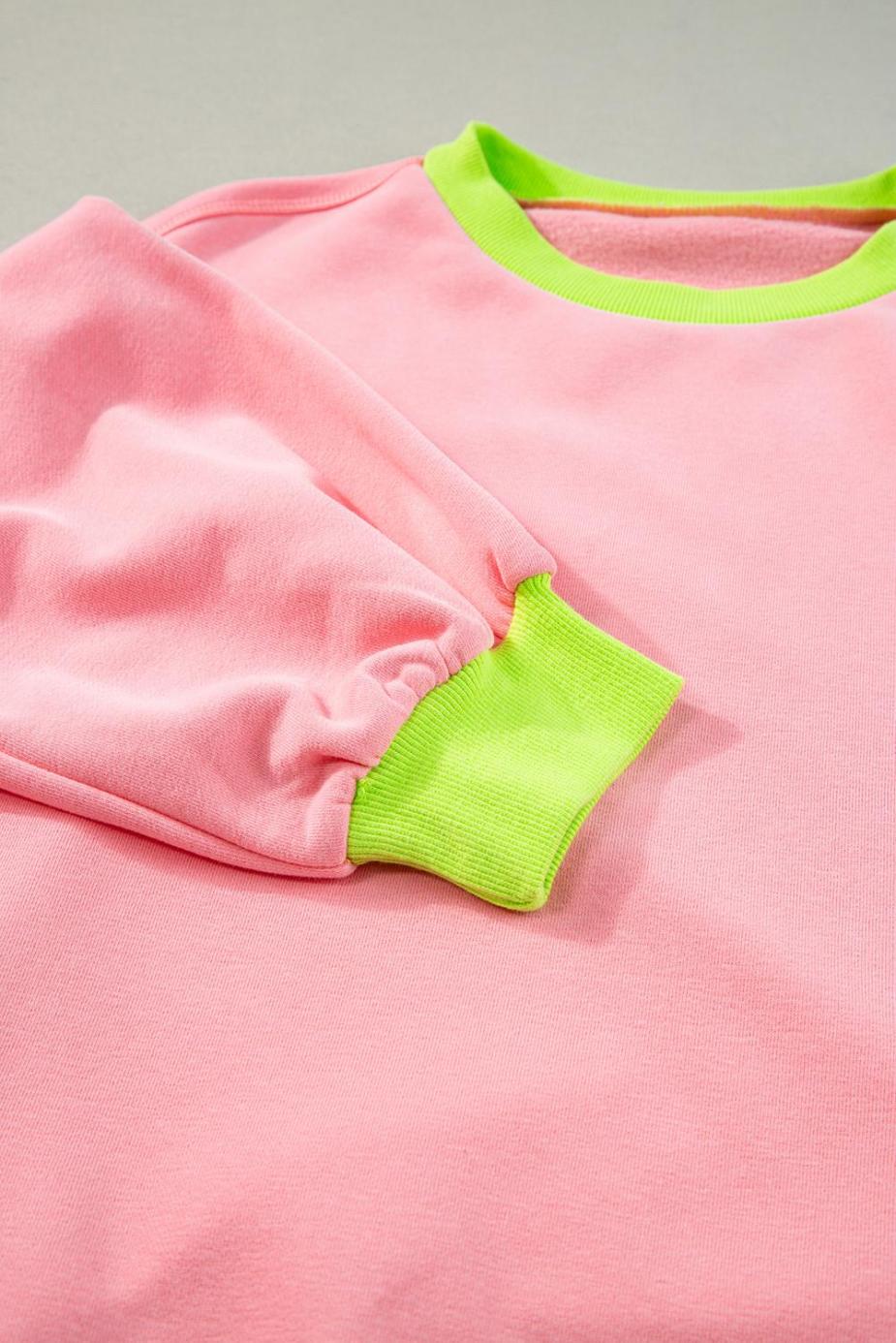 Sweatshirts & Hoodies | Pink Contrast Trim Bubble Sleeve Sweatshirt - Women