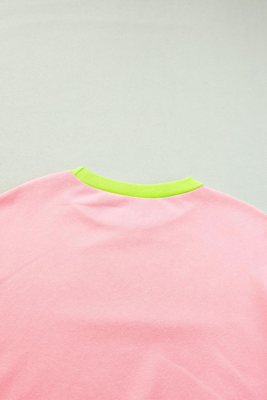 Sweatshirts & Hoodies | Pink Contrast Trim Bubble Sleeve Sweatshirt - Women