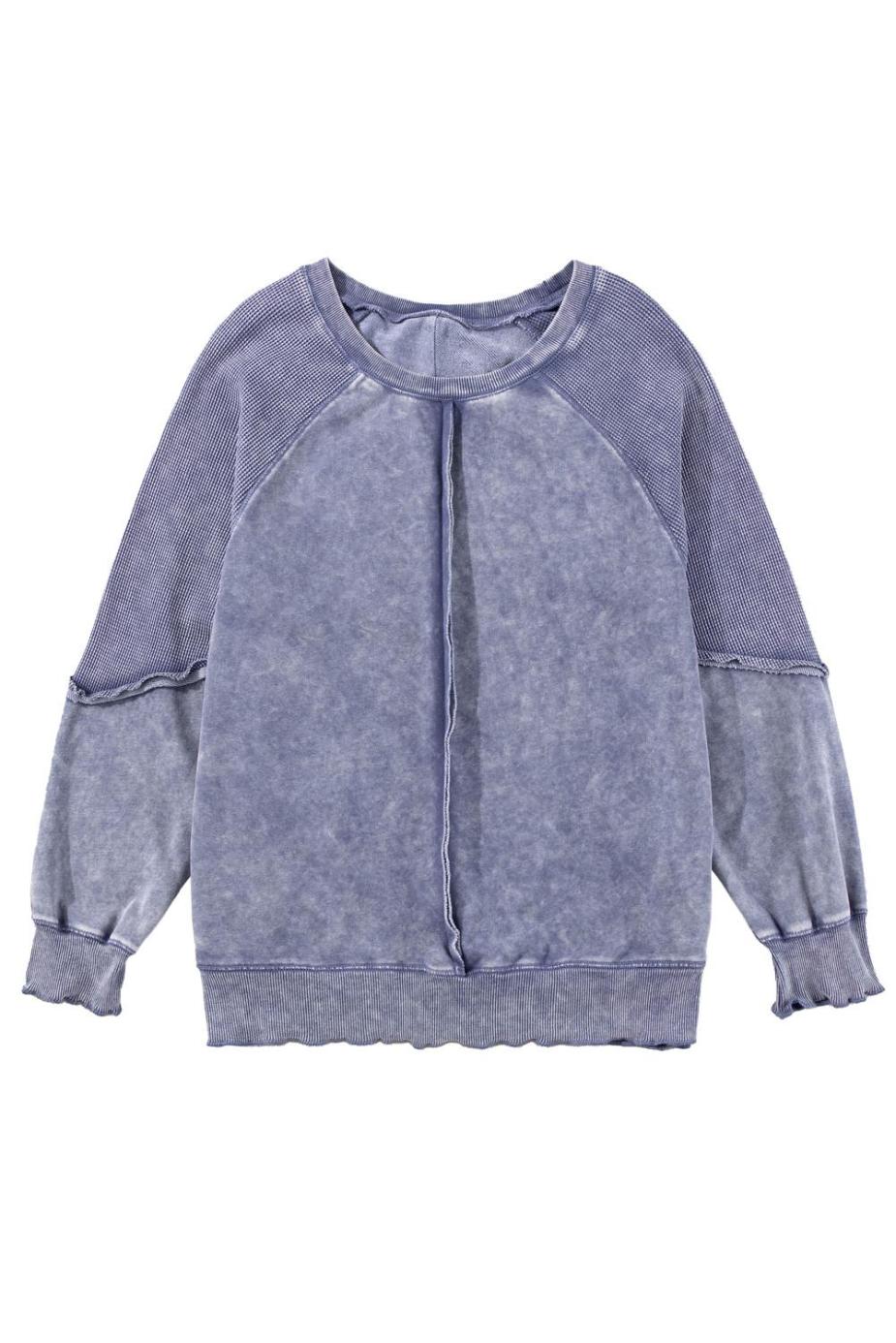 Sweatshirts & Hoodies | Sail Blue Waffle Knit Patchwork Raglan Sleeve Sweatshirt - Women