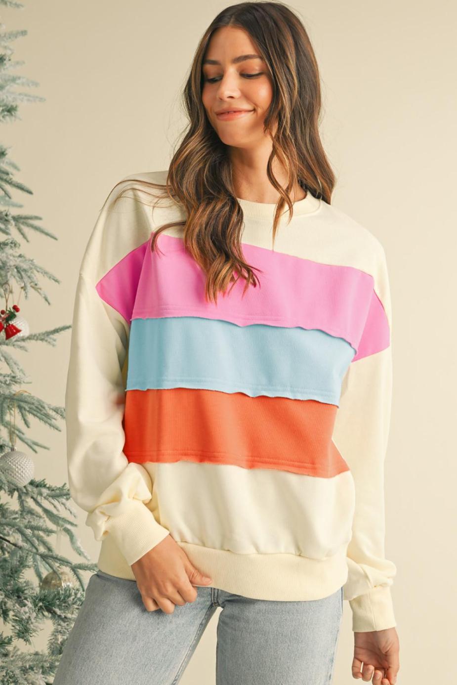 Sweatshirts & Hoodies | White Colorblock Patchwork Drop Sleeve Sweatshirt - Women