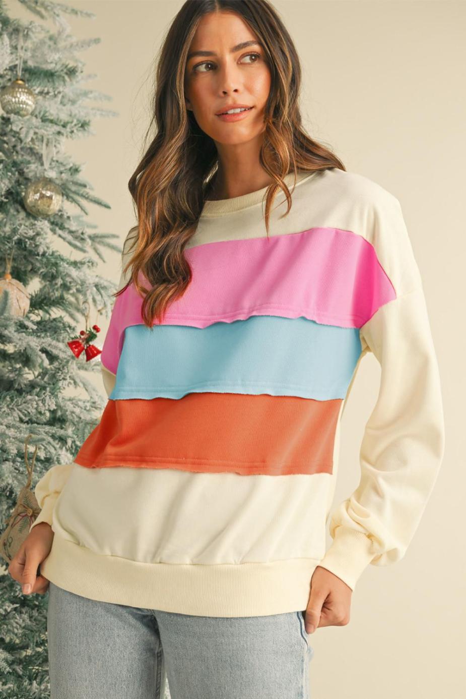 Sweatshirts & Hoodies | White Colorblock Patchwork Drop Sleeve Sweatshirt - Women