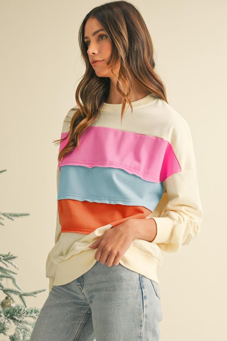 Sweatshirts & Hoodies | White Colorblock Patchwork Drop Sleeve Sweatshirt - Women