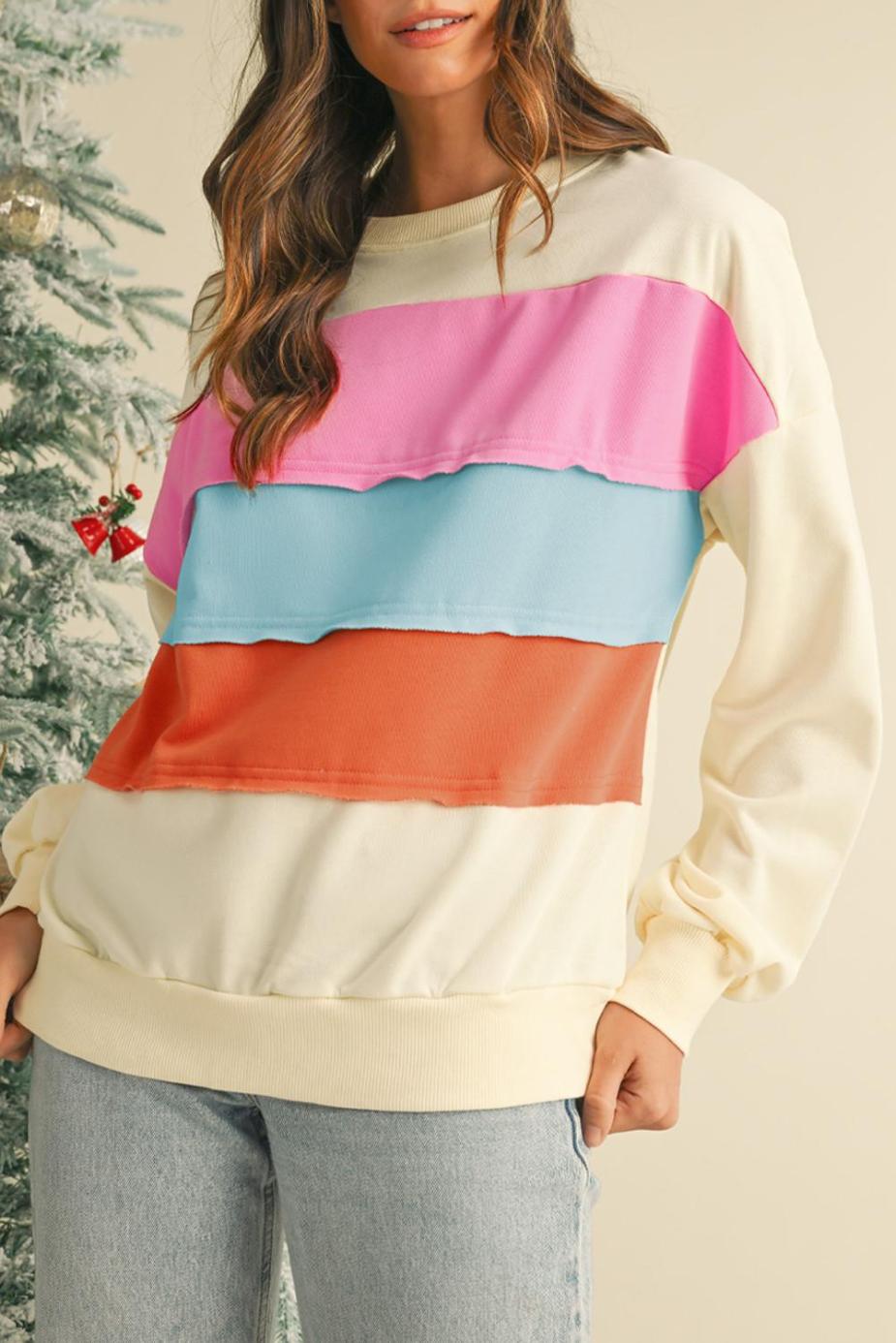 Sweatshirts & Hoodies | White Colorblock Patchwork Drop Sleeve Sweatshirt - Women