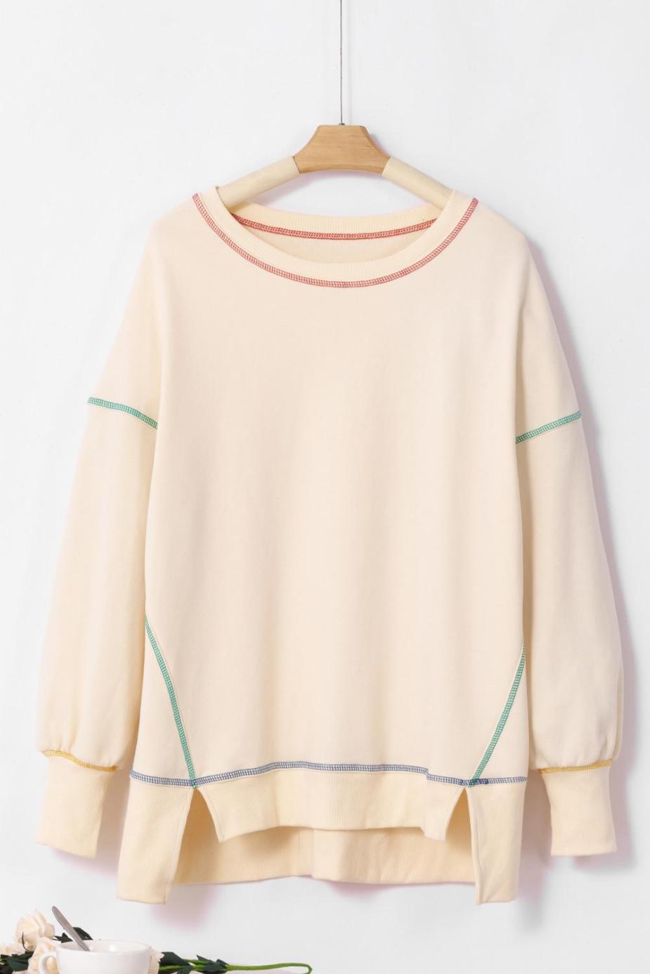 Sweatshirts & Hoodies | White Contrast Stitching Split Oversized Sweatshirt - Women