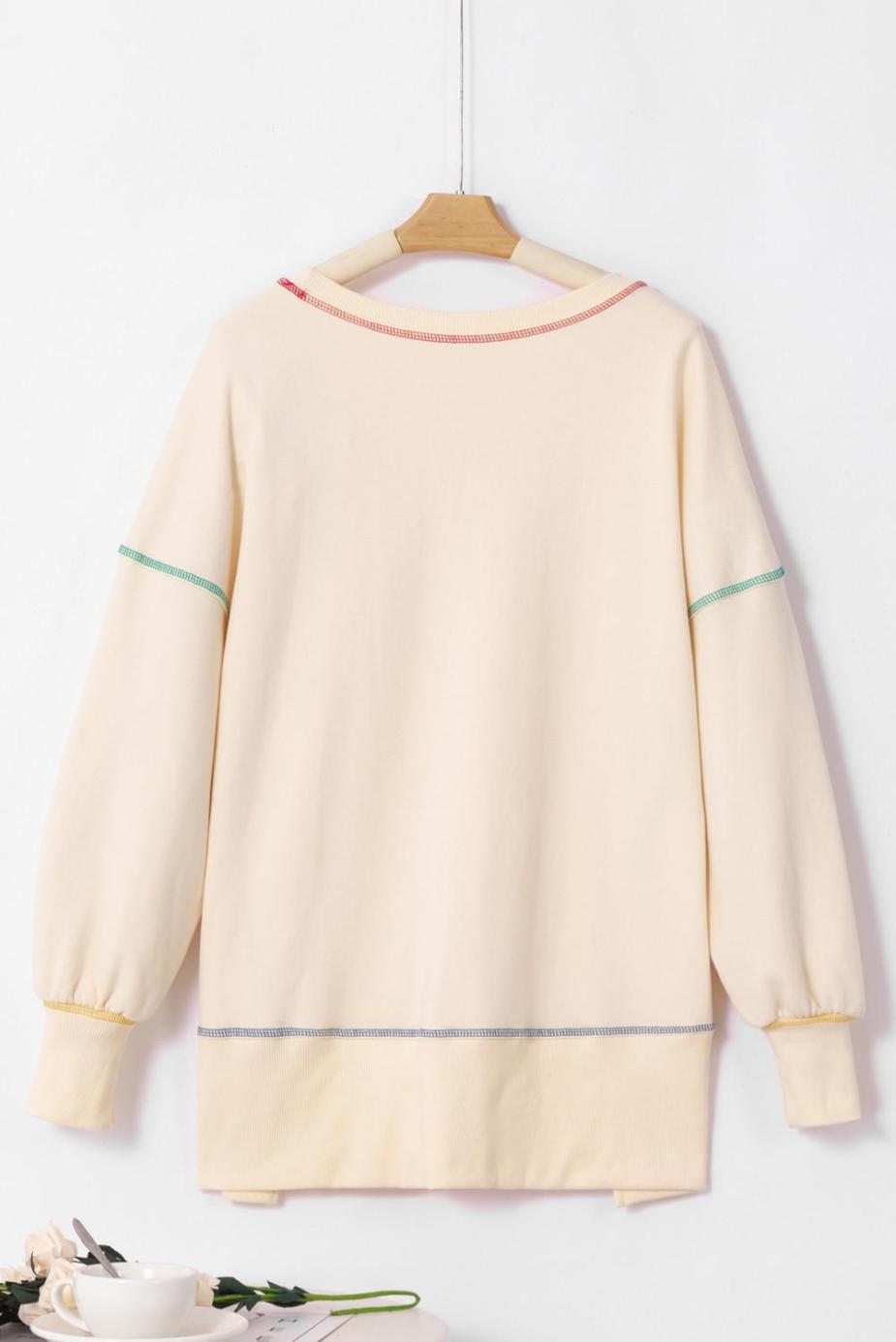 Sweatshirts & Hoodies | White Contrast Stitching Split Oversized Sweatshirt - Women