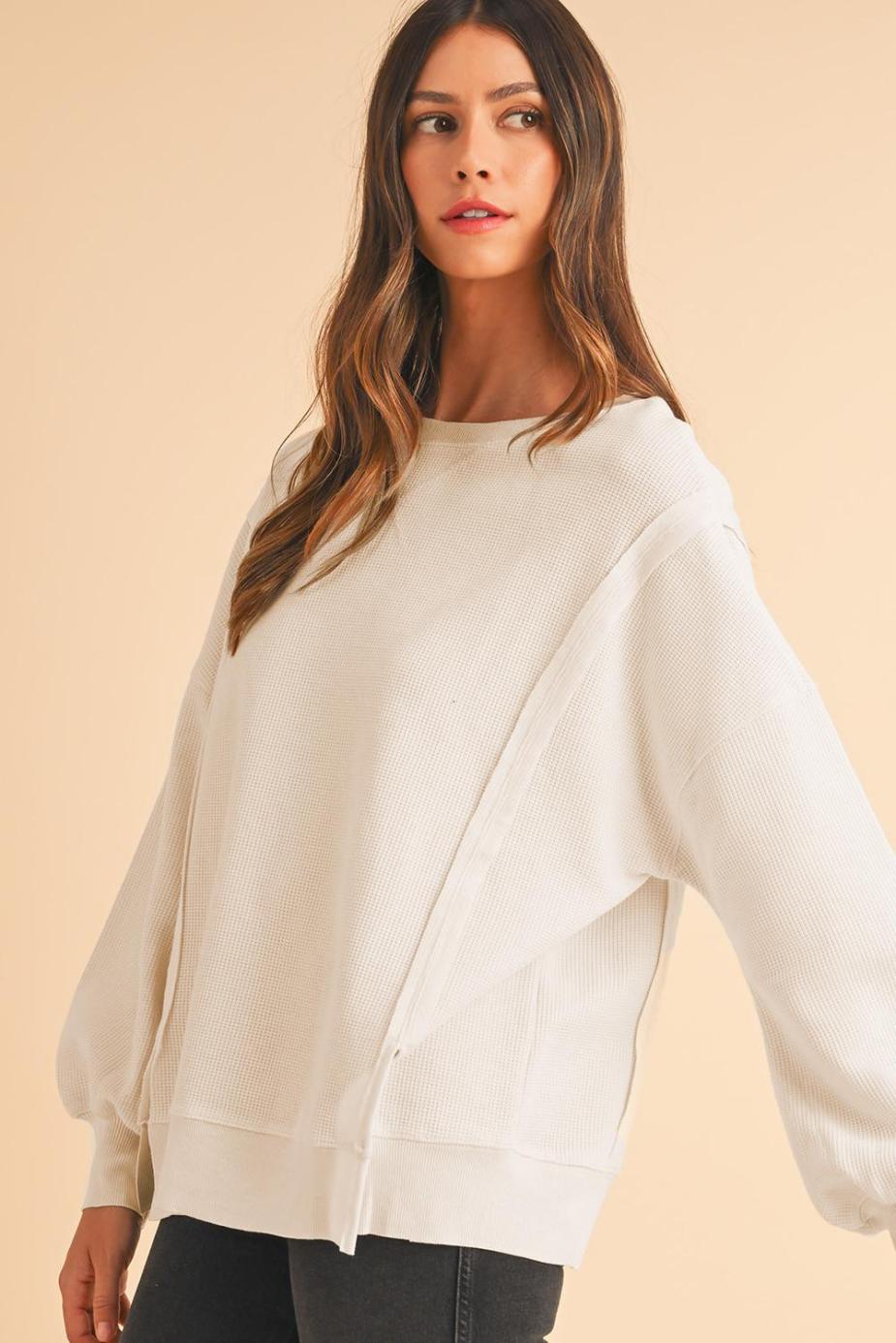Sweatshirts & Hoodies | White Waffle Bishop Sleeve Split Oversized Sweatshirt - Women