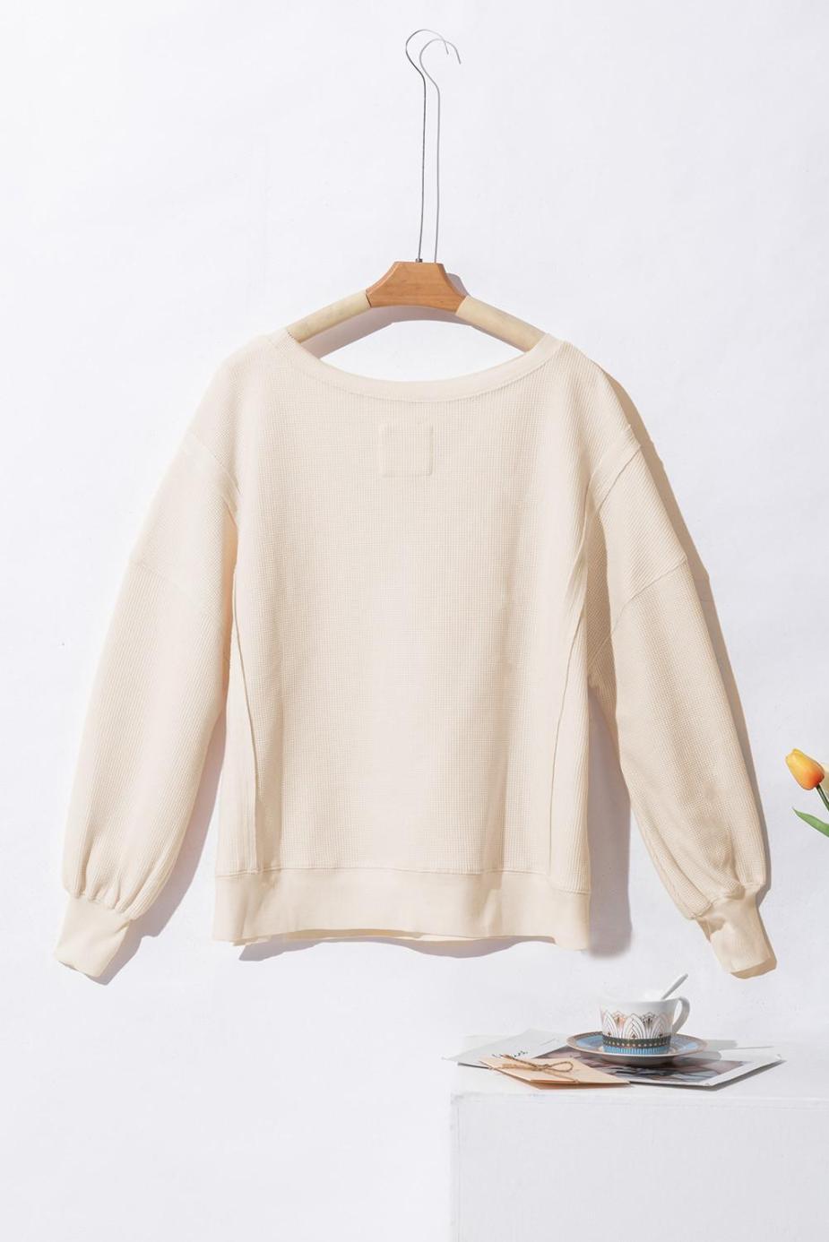 Sweatshirts & Hoodies | White Waffle Bishop Sleeve Split Oversized Sweatshirt - Women