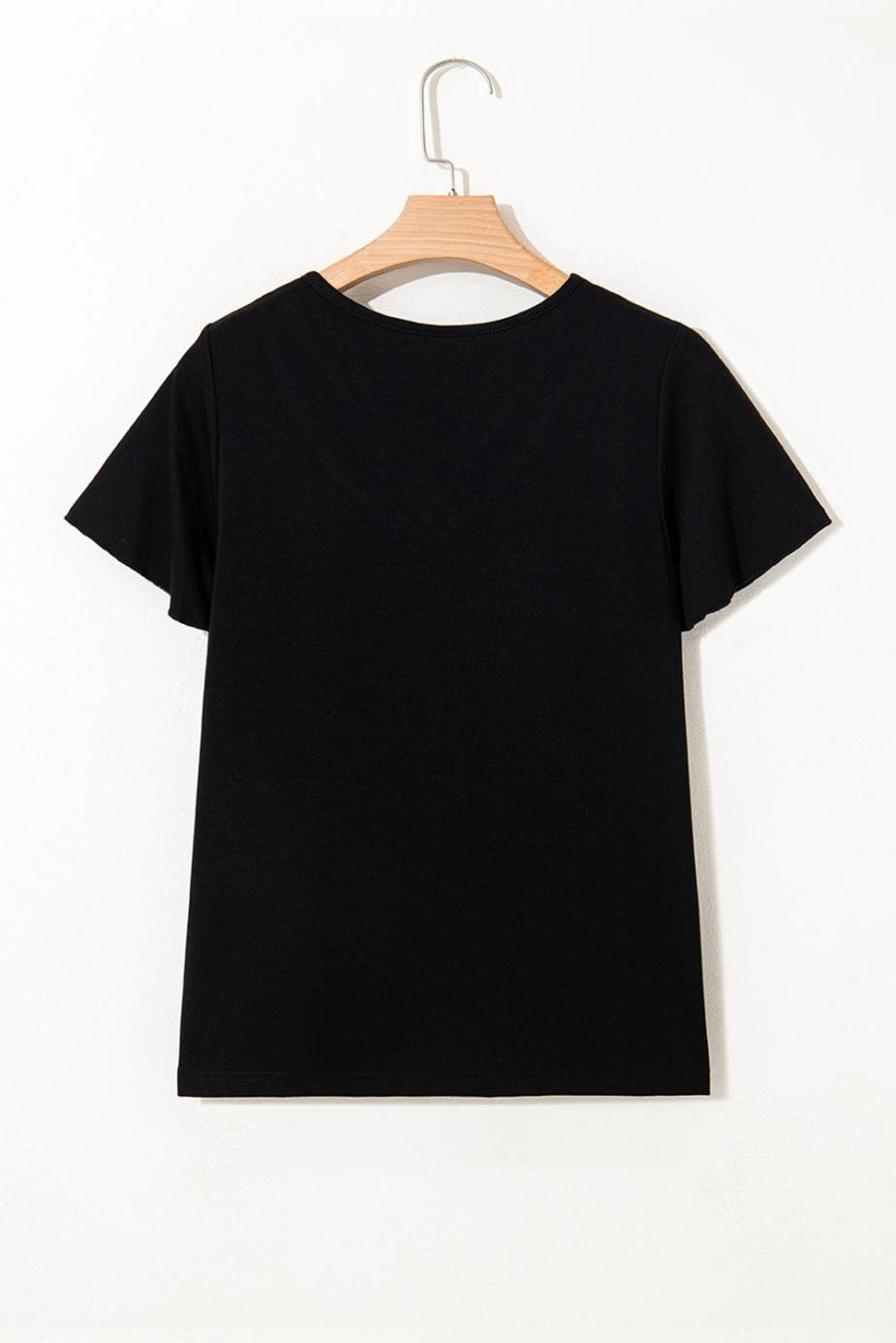 T Shirts | Black Crisscross V Neck Flutter Sleeve T Shirt - Women