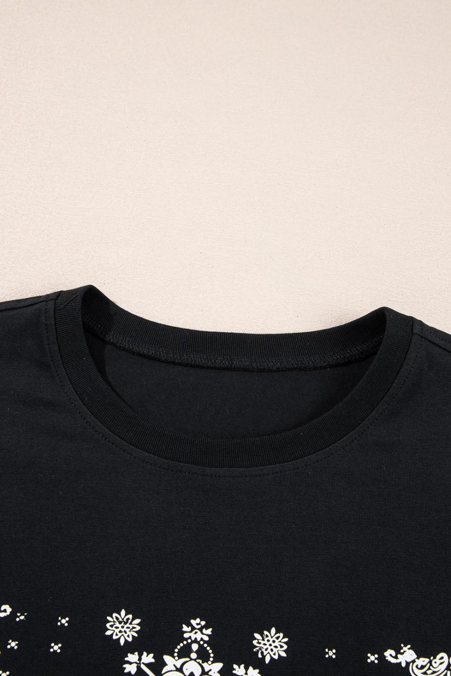 T Shirts | Black Paisley Print Crew Neck Loose Fit Graphic Tee - Women