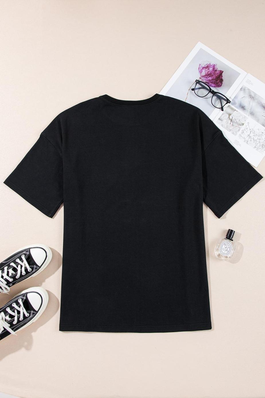 T Shirts | Black Paisley Print Crew Neck Loose Fit Graphic Tee - Women