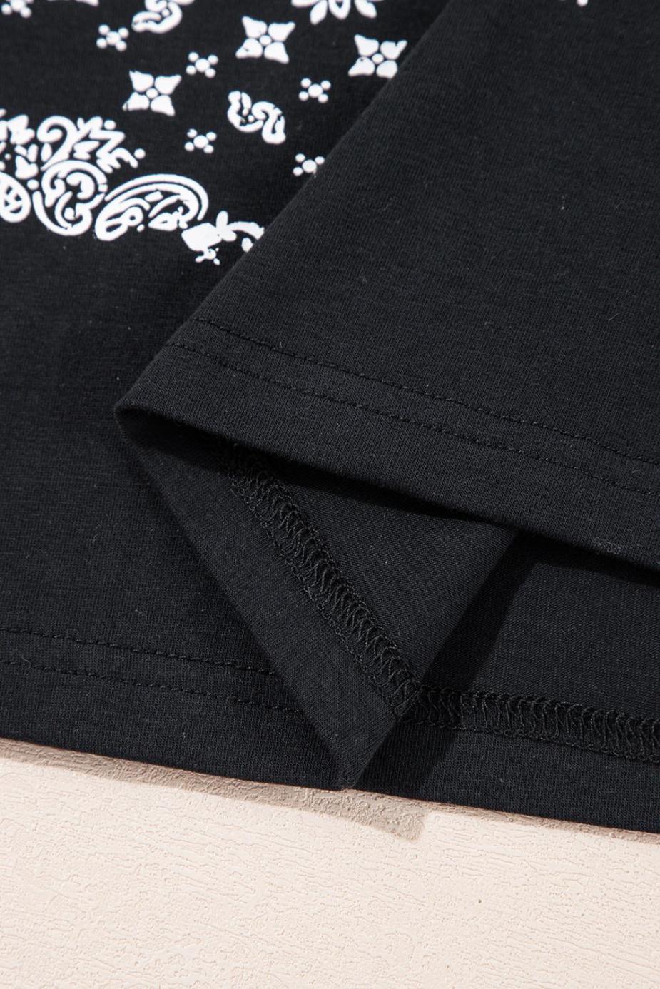 T Shirts | Black Paisley Print Crew Neck Loose Fit Graphic Tee - Women