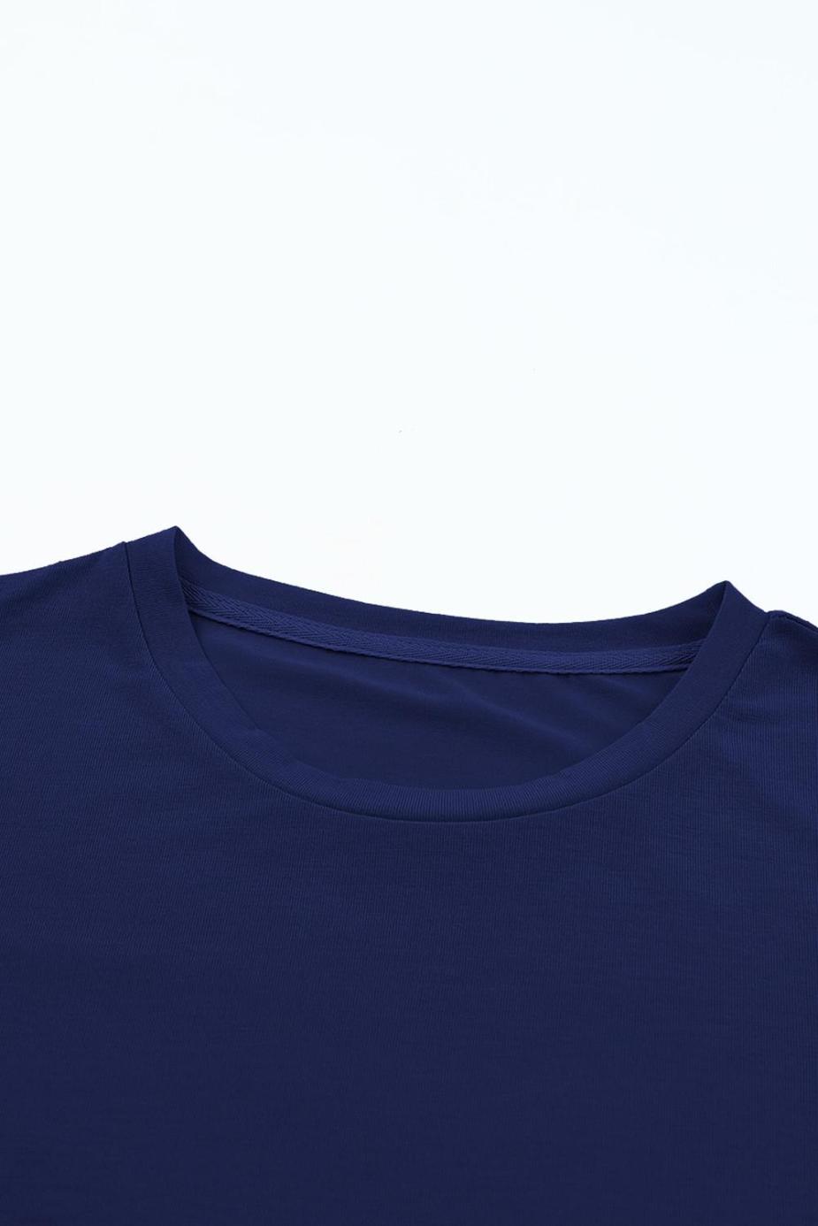 T Shirts | Blue Solid Color Basic Crew Neck Plain Tee - Women