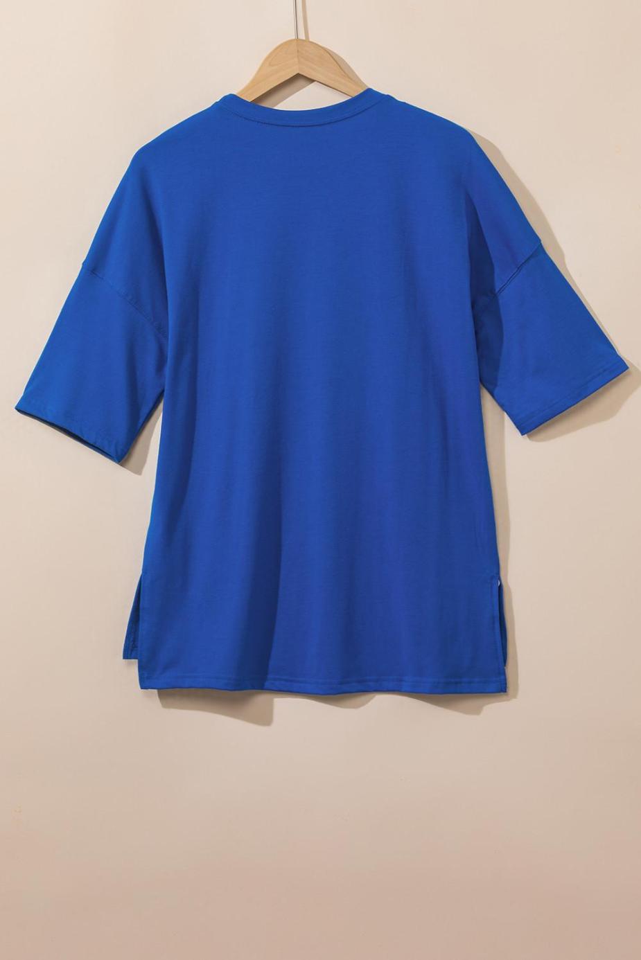 T Shirts | Dark Blue Solid Color Side Slit Tunic Top - Women