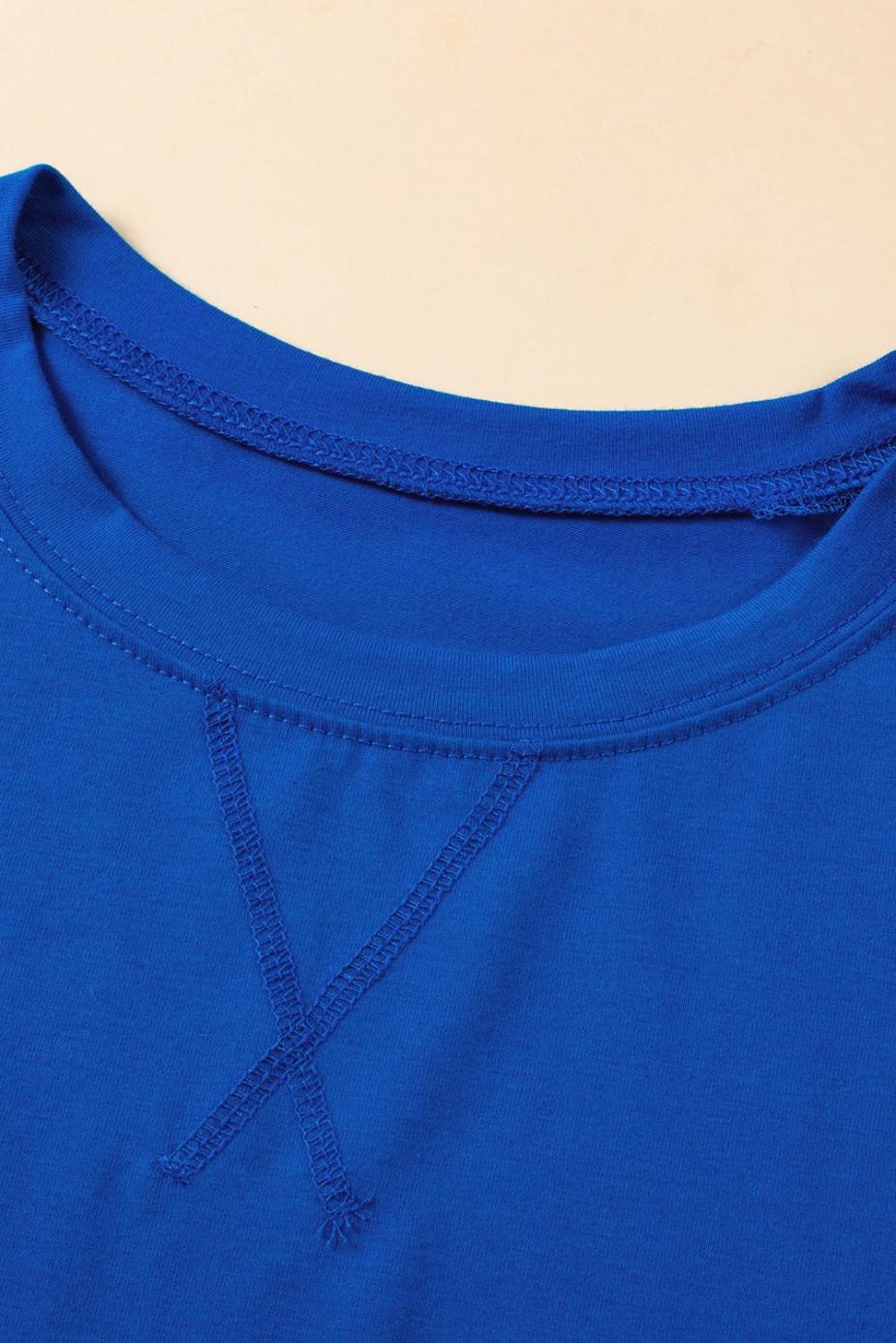 T Shirts | Dark Blue Solid Color Side Slit Tunic Top - Women