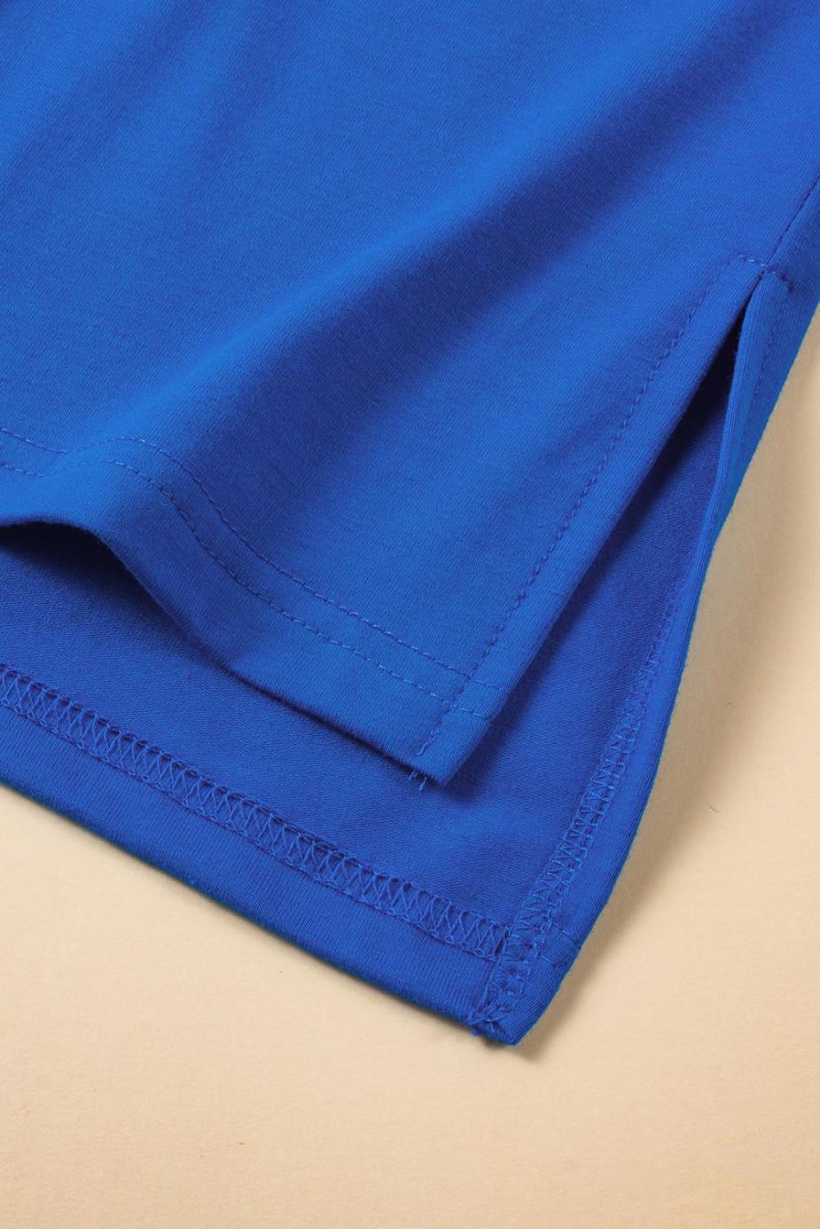 T Shirts | Dark Blue Solid Color Side Slit Tunic Top - Women