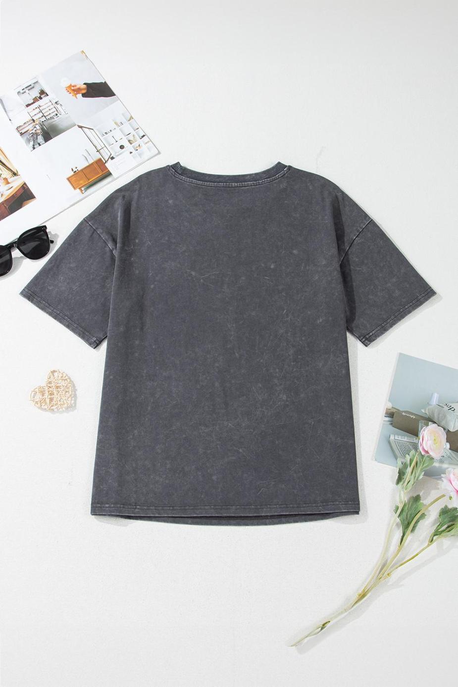 T Shirts | Dark Grey Kindness Butterflies Graphic Mineral Wash Loose Tee - Women