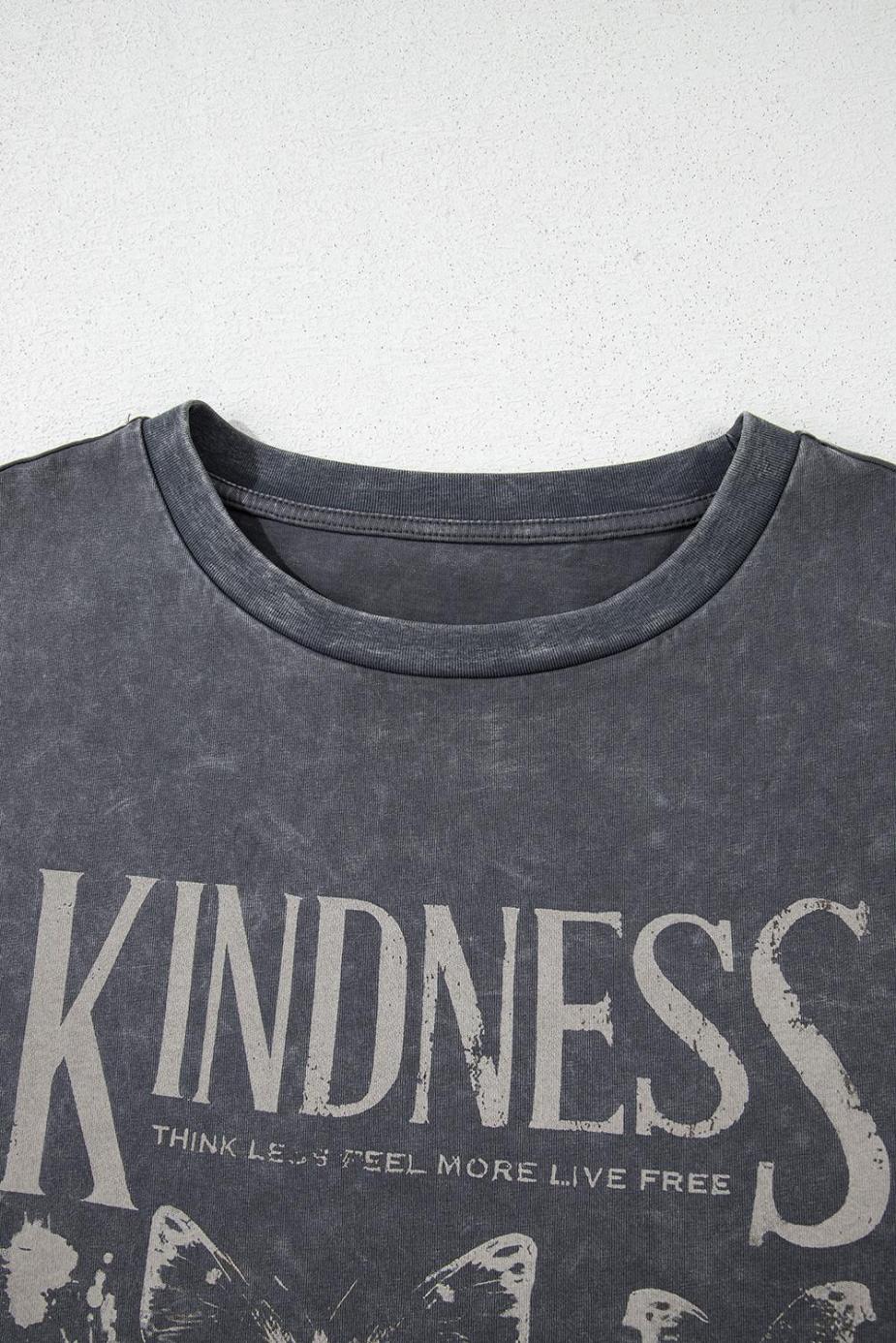 T Shirts | Dark Grey Kindness Butterflies Graphic Mineral Wash Loose Tee - Women