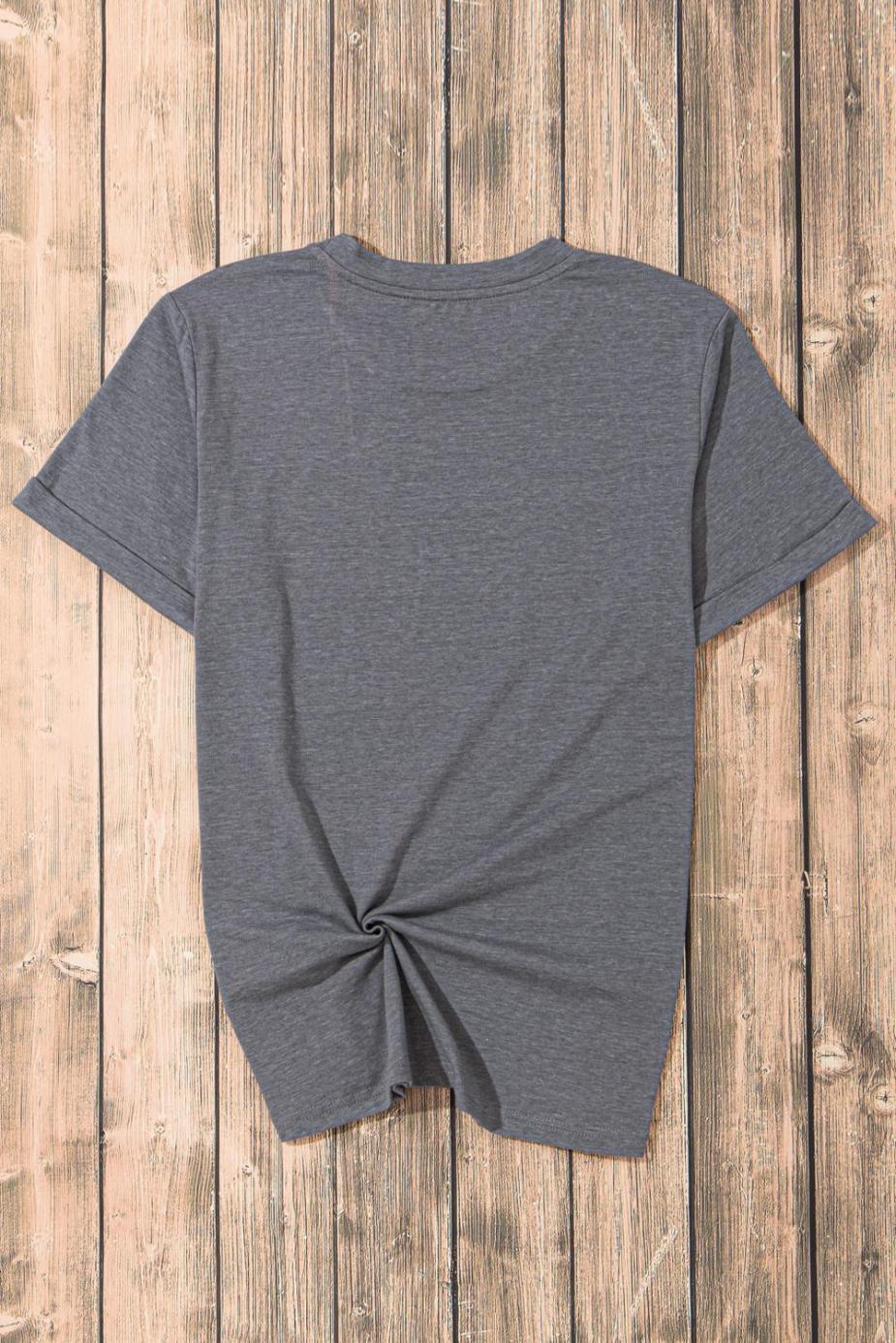 T Shirts | Gray Solid Color Basic Crew Neck Plain Tee - Women