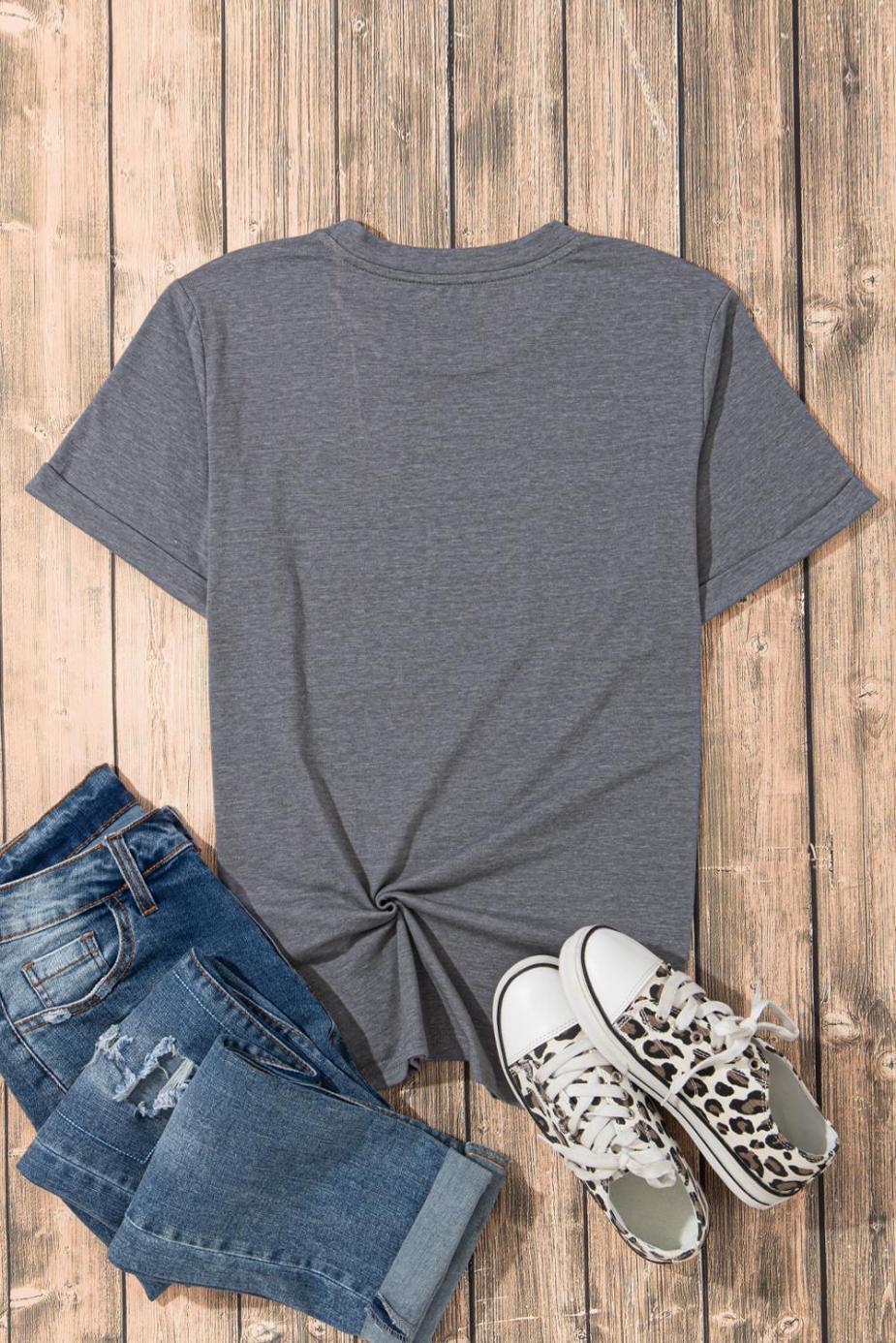 T Shirts | Gray Solid Color Basic Crew Neck Plain Tee - Women