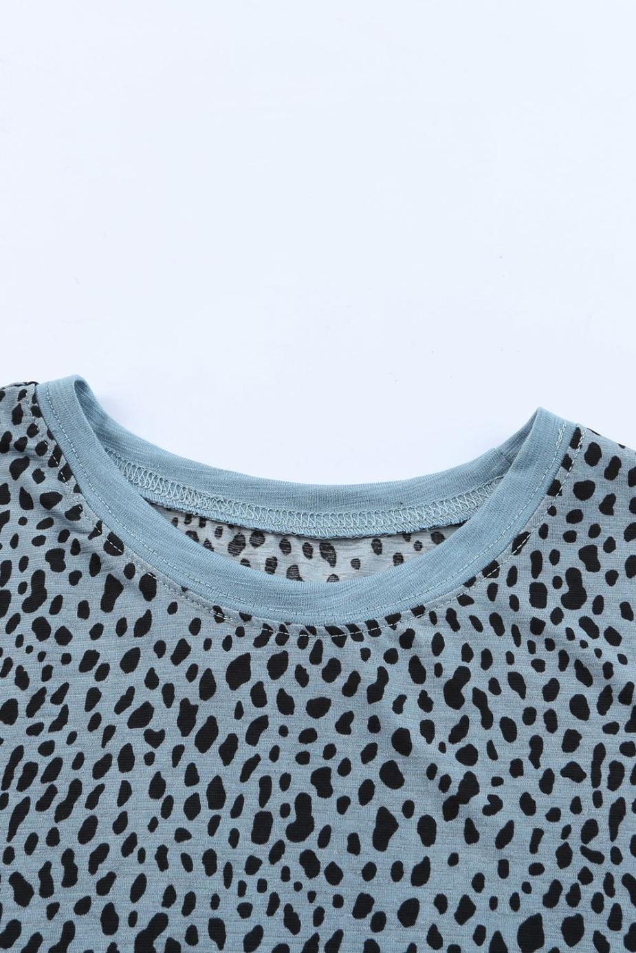 T Shirts | Grey Cheetah Print Casual Crew Neck T Shirt - Women