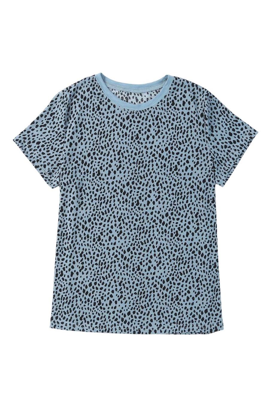 T Shirts | Grey Cheetah Print Casual Crew Neck T Shirt - Women
